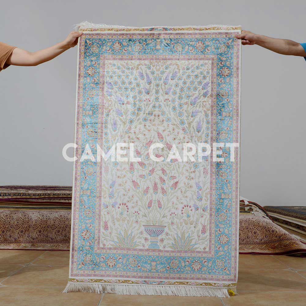 Hand Knotted Silk Blue And White Rug .jpg